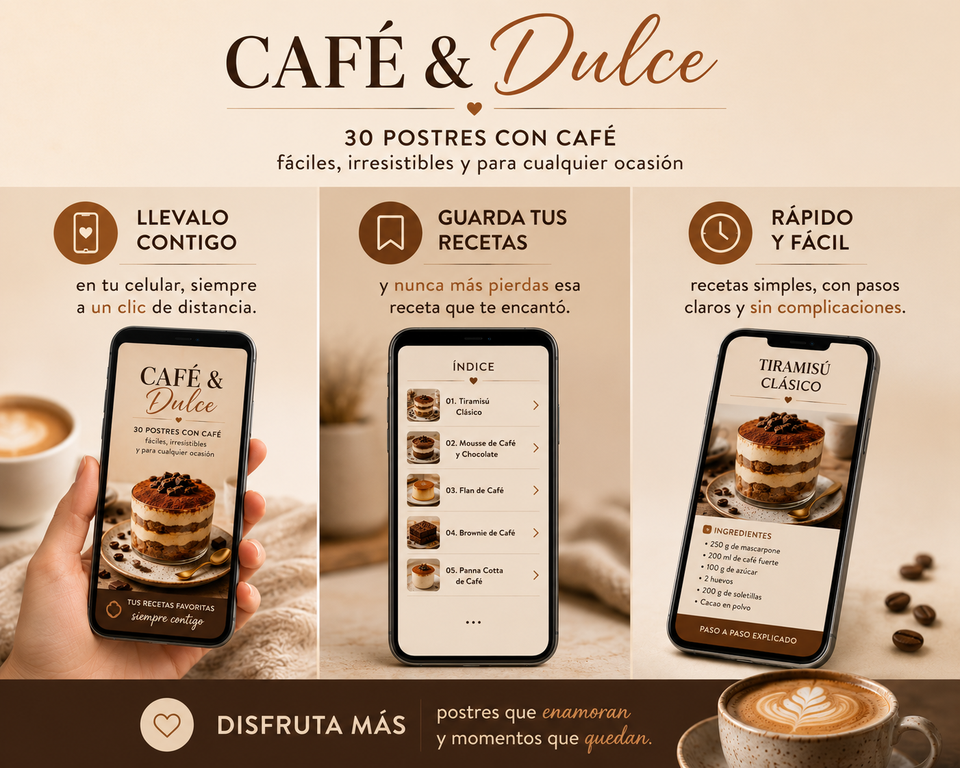 Portada del recetario digital Café & Dulce: 30 postres con café